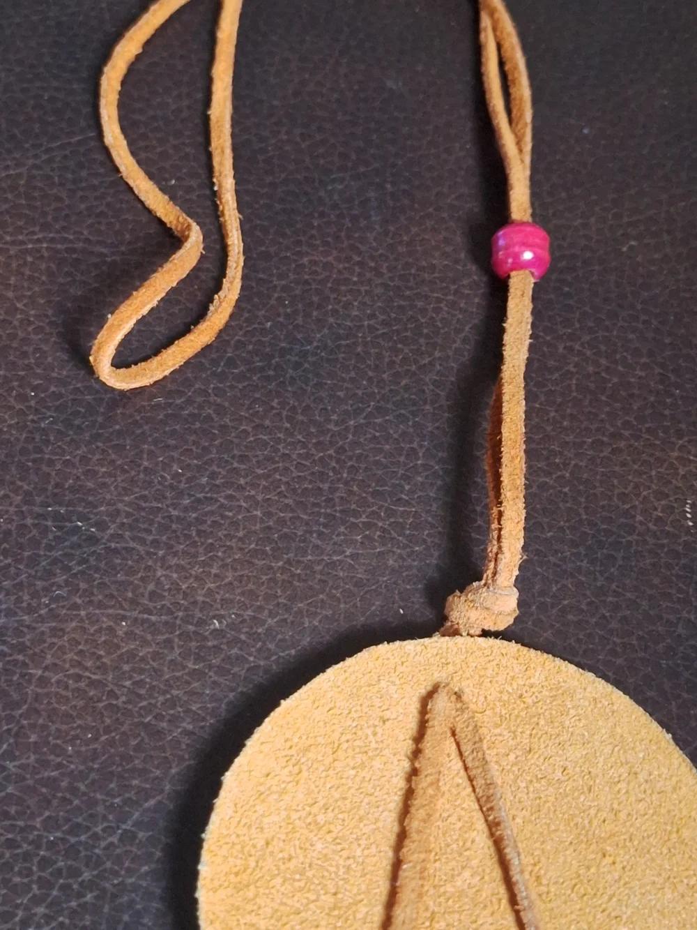 Handcrafted Tan Leather Necklace with Red Deer Pendant.Apache Tribe